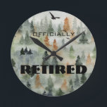 Misty Forest Officieel in ruste of ENIGE WORDS Clo Ronde Klok<br><div class="desc">Kies uit drie maten, is een muurklok met een slechte woudscène een perfect thema voor een mannelijk pensioencadeau, verjaardagscadeau voor een jager of buitenshuis en nog veel meer. Alle tekst en doopvonten kunnen worden veranderd, eenvoudig klik de knoop AANPASSEN. MATCHING uitnodigingen, luiers, borden, gunstboxen, mokken, wijncadeautjes, labels, cadeaus voor hem...</div>