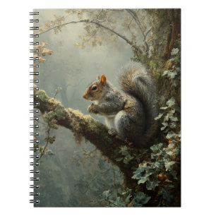 Misty Forest Squirrel Oak Branch Art Notitieboek