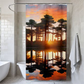 Misty Forest Sunset Pine Trees Woodland Wilderness Douchegordijn