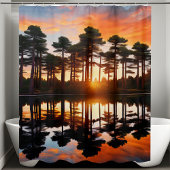 Misty Forest Sunset Pine Trees Woodland Wilderness Douchegordijn