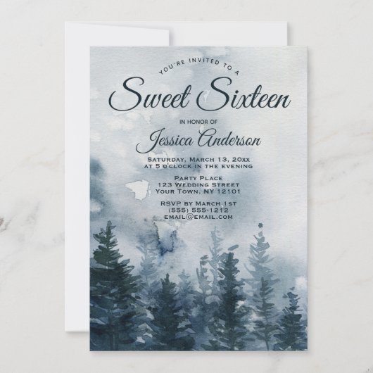 Misty Forest Sweet Sixteen Kaart (Voorkant)