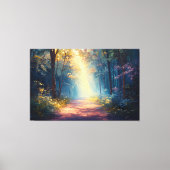 Misty Forest Trail als de dageraad breekt Canvas Afdruk (Voorkant)