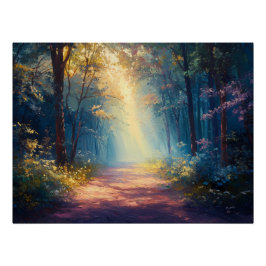 Misty Forest Trail als de dageraad breekt Perfect Poster