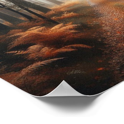 Misty Forest Trail in Autumn Glow – Poster  (Hoek)