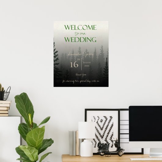 Misty Forest Trees Welkom bij onze bruiloft Poster (Thuiskantoor)