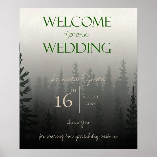 Misty Forest Trees Welkom bij onze bruiloft Poster (Voorkant)