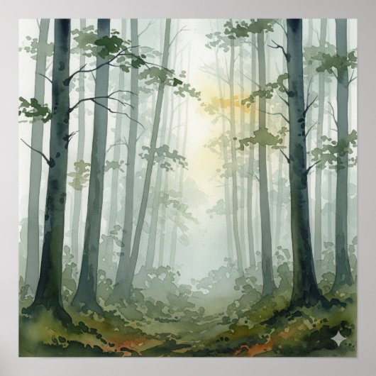 Misty Forest-Waterverf Poster (Voorkant)
