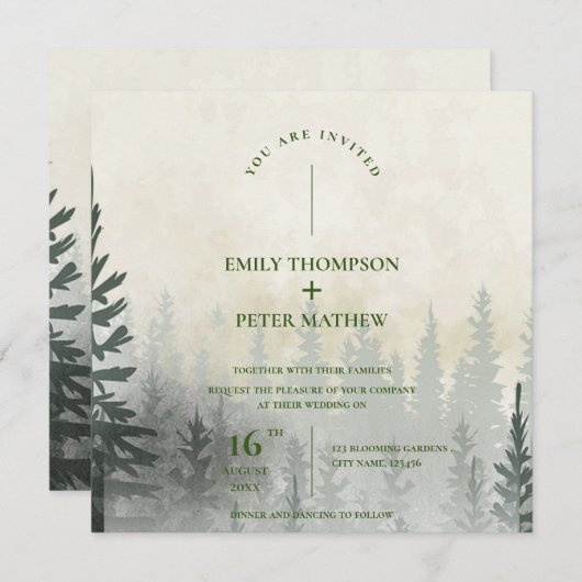 Misty Forest Waterverf Trees Romantic Wedding (Voorkant / Achterkant)