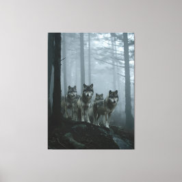 Misty Forest Wolf Pack Canvas Afdruk