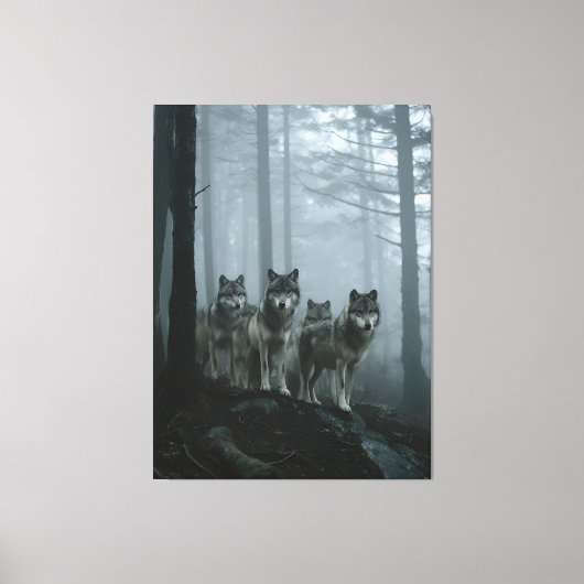 Misty Forest Wolf Pack Canvas Afdruk (Voorkant)