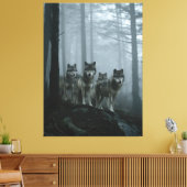 Misty Forest Wolf Pack Canvas Afdruk (Insitu (Woonkamer))
