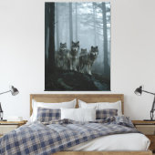 Misty Forest Wolf Pack Canvas Afdruk (Insitu (Slaapkamer))
