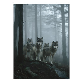 Misty Forest Wolf Pack Foto Afdruk