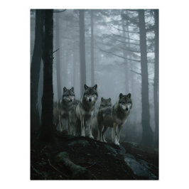 Misty Forest Wolf Pack Perfect Poster