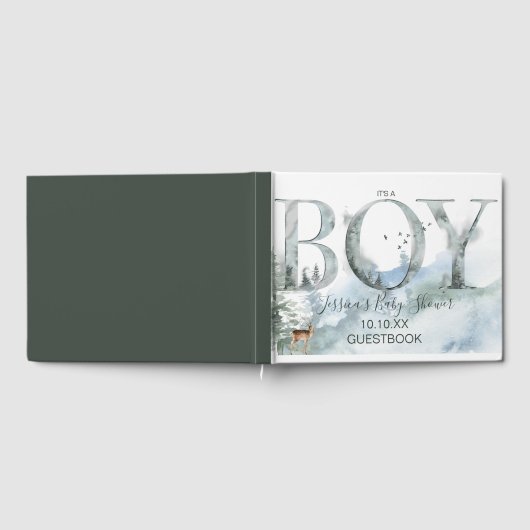 Misty Forest Woodland Country Deer Boy Baby shower Gastenboek (Volledig)