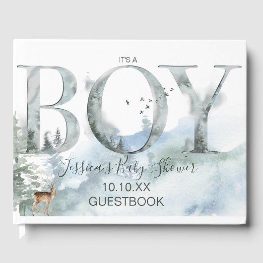 Misty Forest Woodland Country Deer Boy Baby shower Gastenboek (Voorkant)