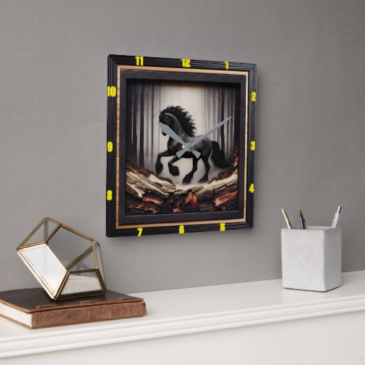 Misty Gallop: verkoold Fries hout Vierkante Klok (Kantoor)