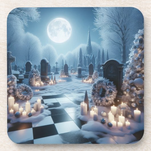 Misty Graveyard Christmas | Gothic Holiday Decor Bier Onderzetter (Voorkant)