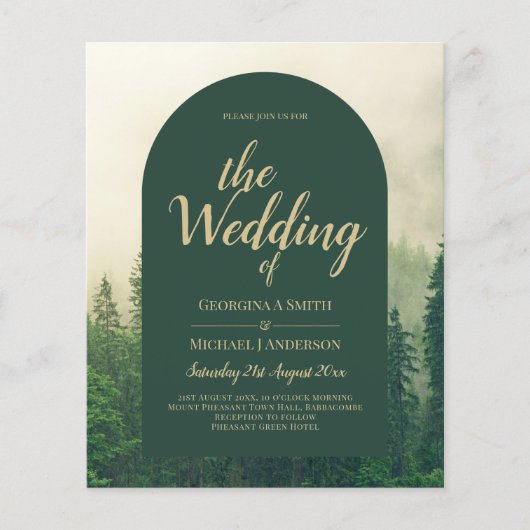 Misty Green Forest Pine Trees Wedding Flyer (Voorkant)