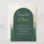 Misty Green Forest Pine Trees Wedding Kaart (Voorkant)