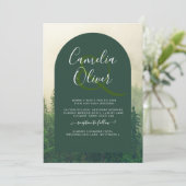 Misty Green Forest Pine Trees Wedding Kaart (Staand voorkant)