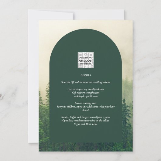 Misty Green Forest Pine Trees Wedding Kaart (Achterkant)