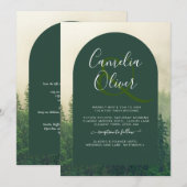 Misty Green Forest Pine Trees Wedding Kaart (Voorkant / Achterkant)