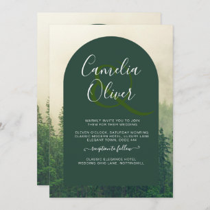 Misty Green Forest Pine Trees Wedding Kaart