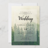Misty Green Forest Pine Trees Wedding Kaart (Voorkant)