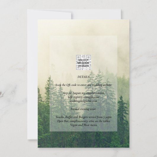 Misty Green Forest Pine Trees Wedding Kaart (Achterkant)
