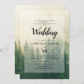 Misty Green Forest Pine Trees Wedding Kaart (Voorkant / Achterkant)