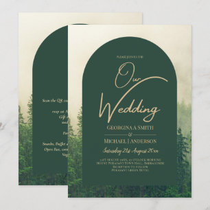 Misty Green Forest Pine Trees Wedding Kaart