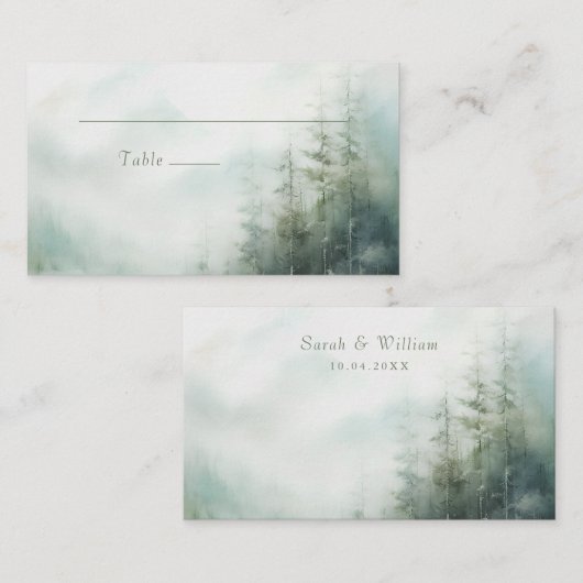 Misty green forest Wedding Place Card Plaatskaartje (Voorkant / Achterkant)