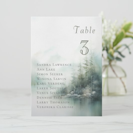 Misty green forest Wedding Table Seating Card Kaart (Staand voorkant)