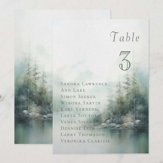 Misty green forest Wedding Table Seating Card Kaart (Voorkant / Achterkant)