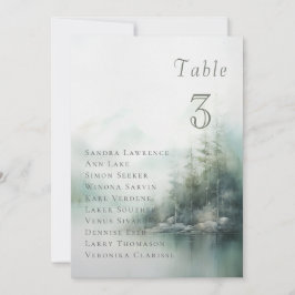 Misty green forest Wedding Table Seating Card Kaart