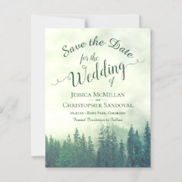 Misty Green Mountain Pines Bruiloft Save the Date Magnetische Uitnodiging