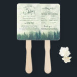 Misty Green Pine Trees Rustic Wedding Programme Handwaaier<br><div class="desc">Deze handfantrouwprogramma's zijn eenvoudig,  elegant,  bijtend en mooi. Het ontwerp is voorzien van een buitenbergscène met groene dennenbomen die in mist of mist zijn gehuld. De typografie kenmerkt het manuscriptkalligrafie van de erfenis,  en er is ruimte voor details op de ceremonie,  de bruidspartij,  en een kort dank u.</div>
