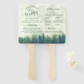 Misty Green Pine Trees Rustic Wedding Programme Handwaaier (Voorkant en achterkant)