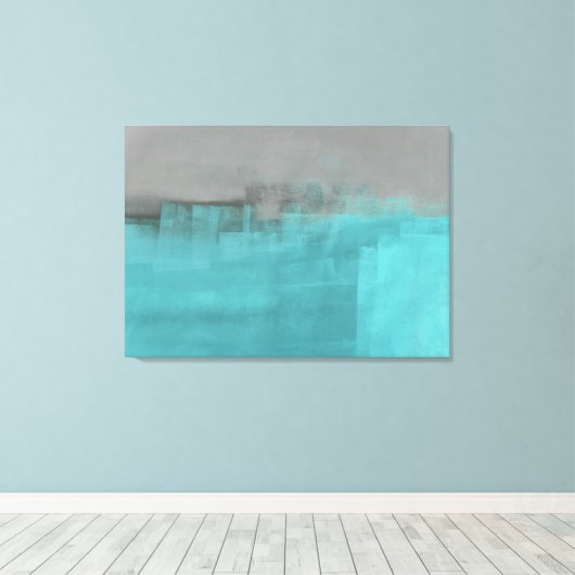 'Misty' Grey en Turquoise Abstract Art Print (Insitu (Houten vloer))