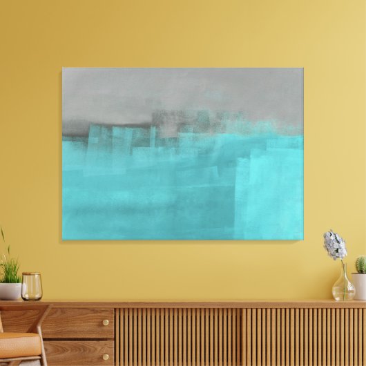'Misty' Grey en Turquoise Abstract Art Print (Insitu (Woonkamer))