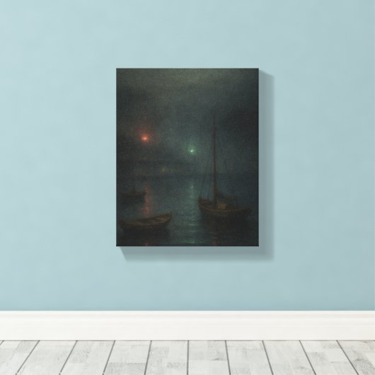 Misty Harbour Twilight - Impressionistisch Maritie Canvas Afdruk (Insitu (Houten vloer))