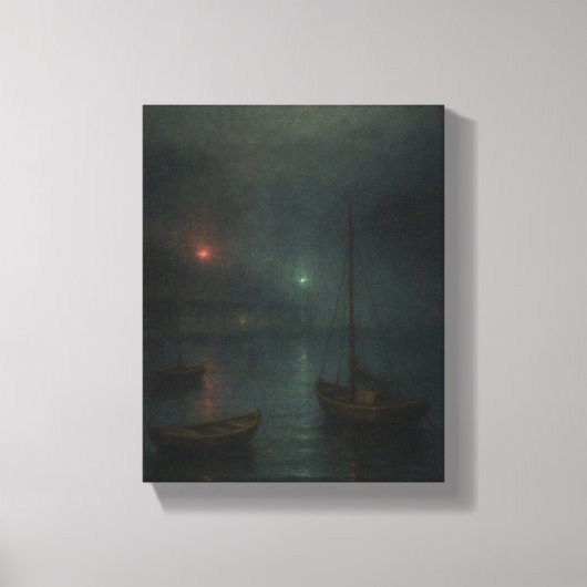 Misty Harbour Twilight - Impressionistisch Maritie Canvas Afdruk (Voorkant)