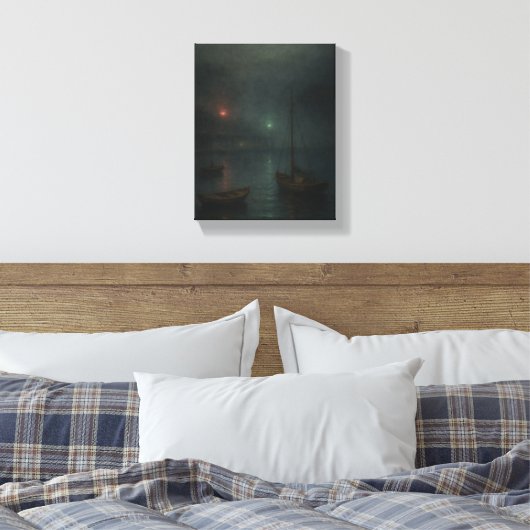 Misty Harbour Twilight - Impressionistisch Maritie Canvas Afdruk (Insitu (Slaapkamer))