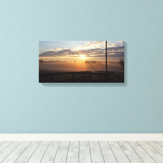 Misty Kentucky Horse Boerderij Sunrise Canvas Afdruk (Insitu (Houten vloer))