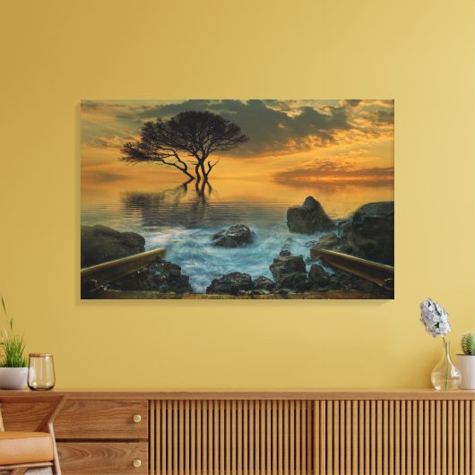 Misty Lake Canvas Afdruk (Insitu (Woonkamer))