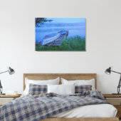 Misty Lake, Dock, Row Boat & Kayak Natuur Scene Canvas Afdruk (Insitu (Slaapkamer))