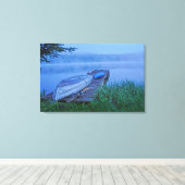 Misty Lake, Dock, Row Boat & Kayak Natuur Scene Canvas Afdruk (Insitu (Houten vloer))
