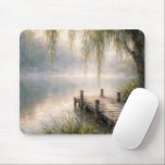 Misty Lake Dock with Willow Tree Muismat<br><div class="desc">A peaceful wooden dock stretches over a still lake, embraced by vibrant greenery and the gentle presence of a weeping willow tree</div>