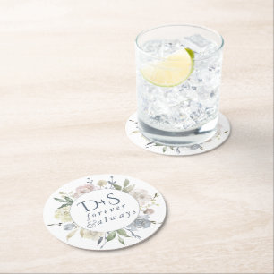 Misty Lake   Dusty Floral Altijd voor altijd Monog Ronde Kartonnen Onderzetter